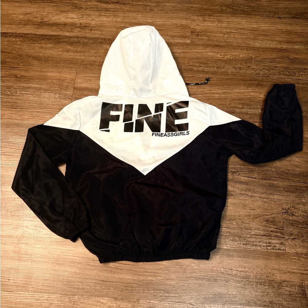 FINE Ass Girls Colorblock Windbreaker Hoodie - Black & White - Picture 4 of 5
